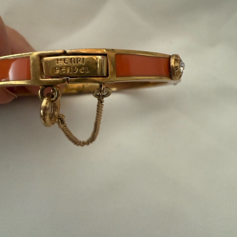 Henri Bendel Orange Enamel Hinge Bracelet – Gold & Crystal Detail - Picture 2 of 2